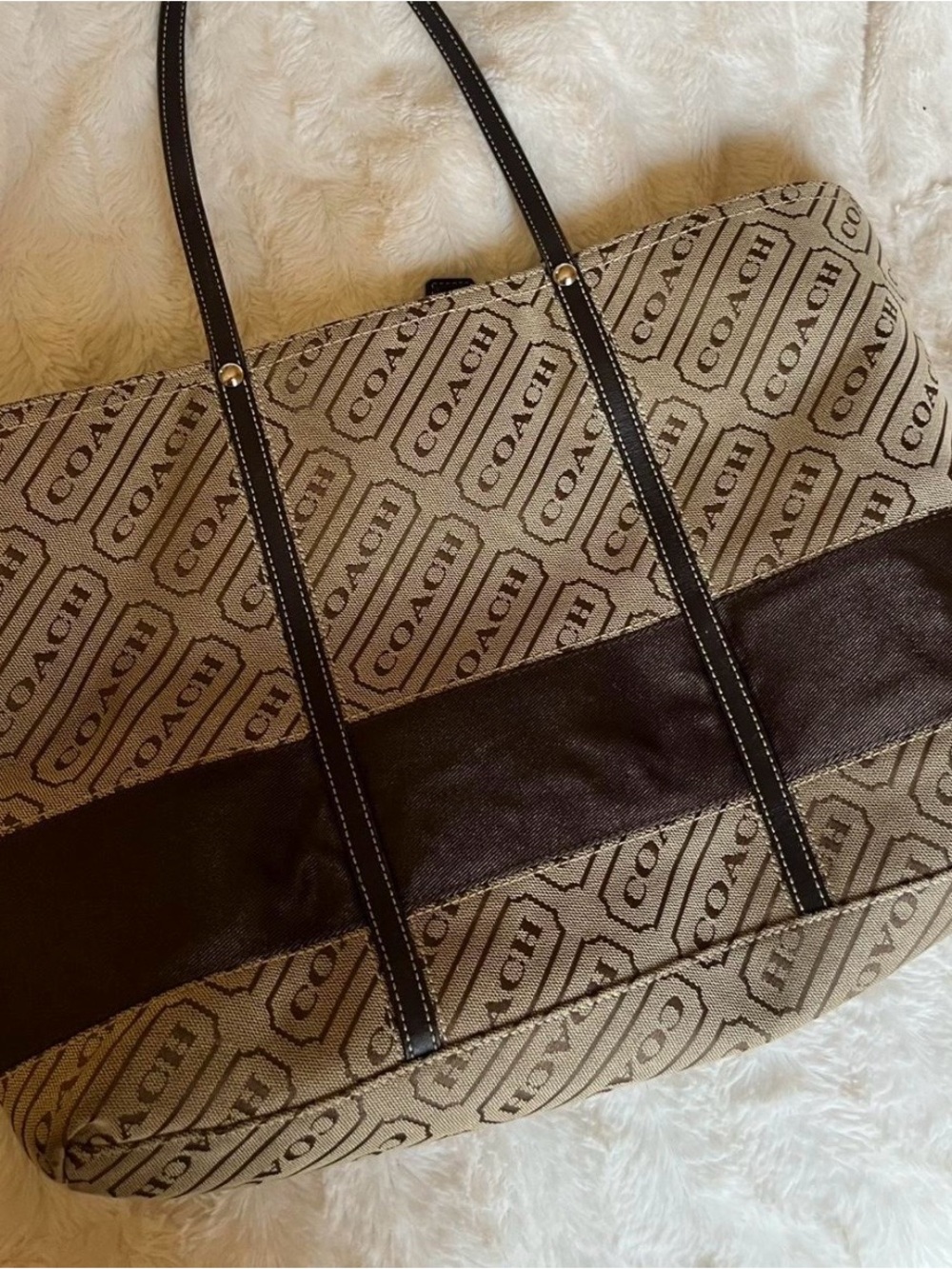 COACH Logo Print Canvas Tote Bag in Brown
